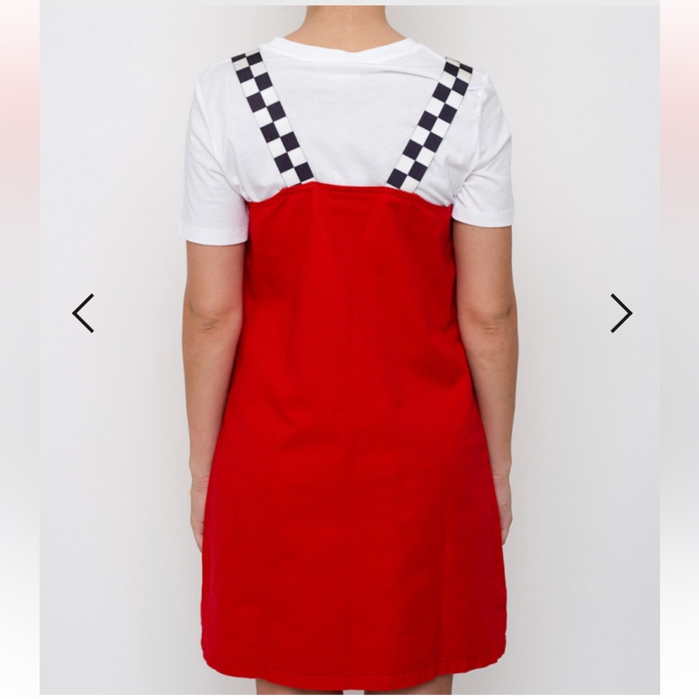 Lazy Oaf Checkered Buckle-Strap Pinafore Red Mini Dress - Picture 15 of 15